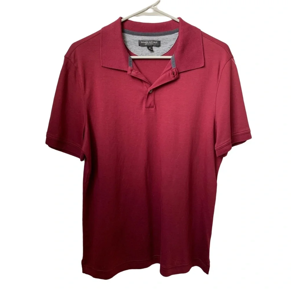 BANANA REPUBLIC Men’s Luxury Touch Burgundy Short Sleeve Cotton Polo Shirt